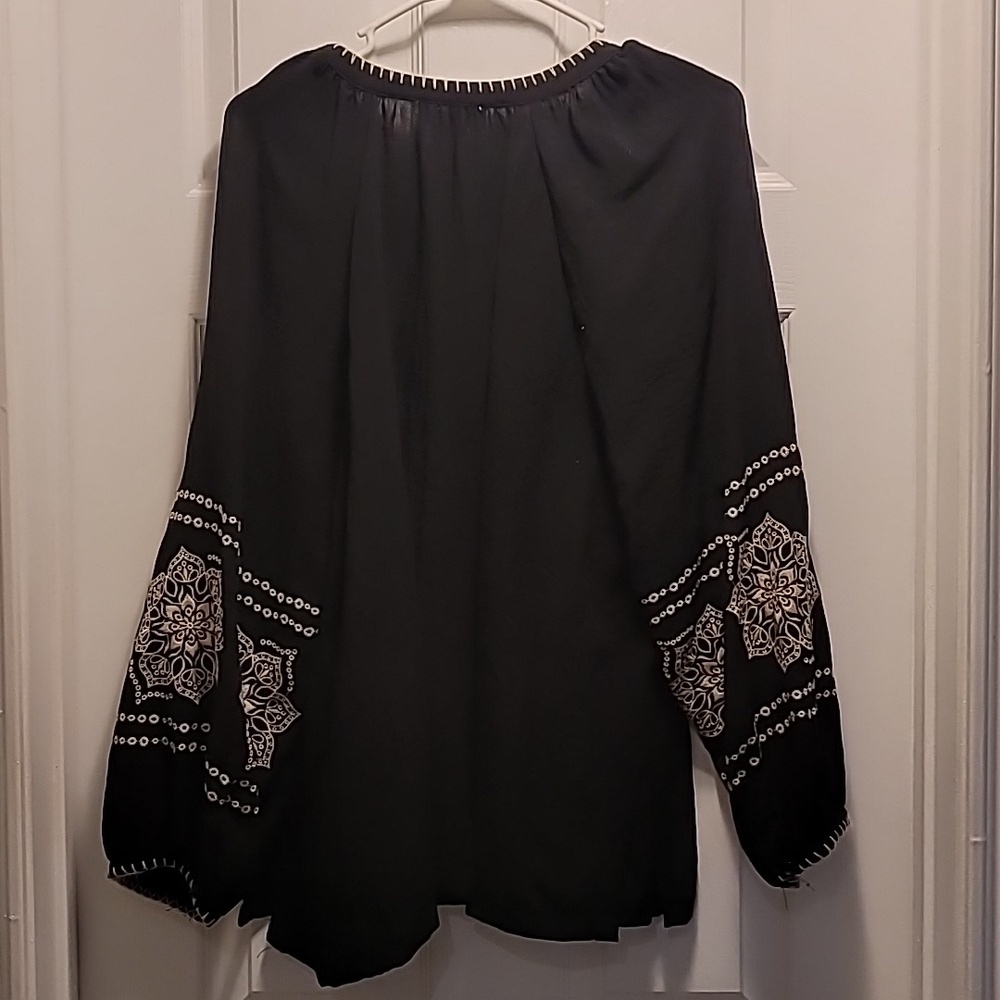 Calypso St Barth Black And Gold Peasant  Embroidery Top Sz 1X - Picture 5 of 7